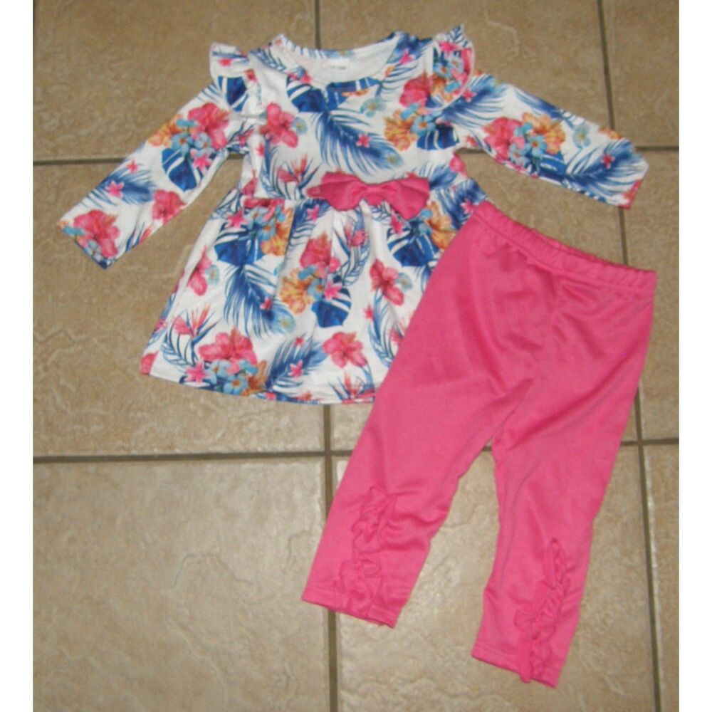 NEW NWOT Girl Sz 12-18 Months Colorful Floral Dress & Pink Pants 2 Pc Outfit Set